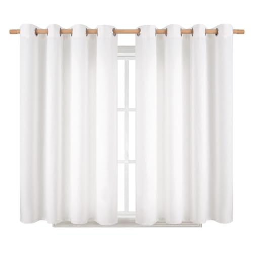 BGment Short Curtains for Bedroom,54 inch Length Faux Linen Curtains for Small Window Grommet Non-See Through Privacy Light Filtering Burlap Textured Kitchen Window,2 Panels,52 x 54 Inch,Pure White