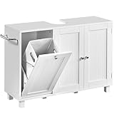 Yaheetech Mueble Bajo Lavabo con Cestos para Ropa Sucia Armario de Baño 2 Compartimentos Detrás de la Puerta con Bolsa Interior Extraíble 90x30x62,5 cm Blanco