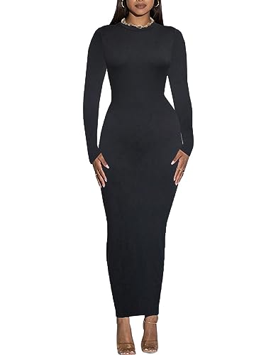 Women's Long Sleeve Bodycon Dress - Maxi Casual Fall Club Party Long Tight Pencil Dresses4