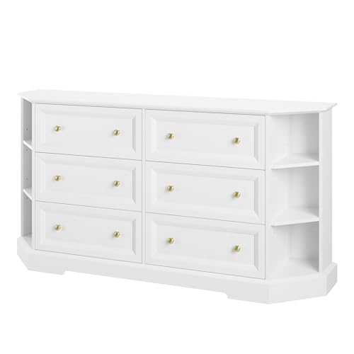 Modgrue Extra Wide 63' 6 Drawer 6 Cube Dresser, 6 Drawer Dresser with 6 Open Shelves, Wood Storage...