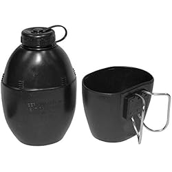 MFH 33231A Cantimplora británica de plástico. Negra. Vaso incluido. 850 ml