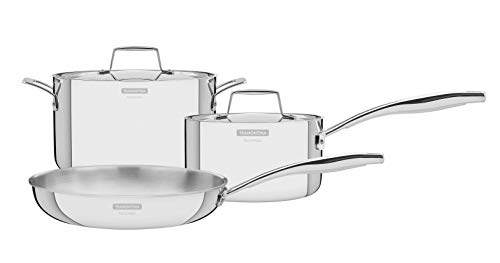 Tramontina 65140/106 Grano Stainless Steel Pot, Frying Pan, 7.9 / 10.2 / 6.3 inches (20 / 26 / 16 cm), 3-Piece Set, Grano Stainless Steel, All 3-Layer, Gas Induction Compatible, Made in Brazil