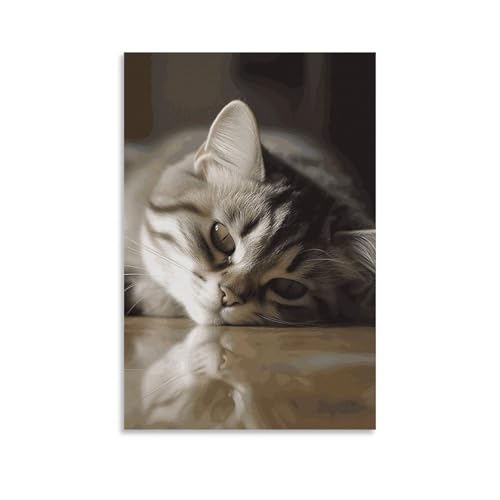 Toile murale chat endormi 60x90 cm decoration sans cadre pour chambre et salon