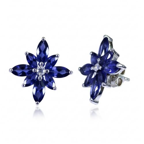 Boucles d'oreilles iolite véritable en argent 925 style marquise pour femme