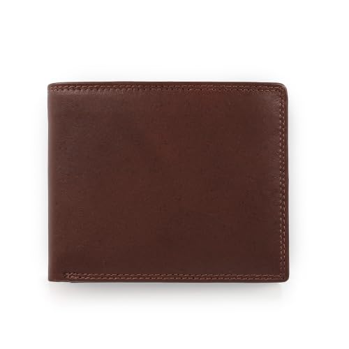 Image of ph PRIMEHIDE Italian VT Leather Trifold Wallet for Men - Durable Slim Wallet with Coin Pocket and Flip Up ID Window - 8 Card Slots Men's Wallets - Genuine Leather Wallets for Daily Use (Dark Brown)