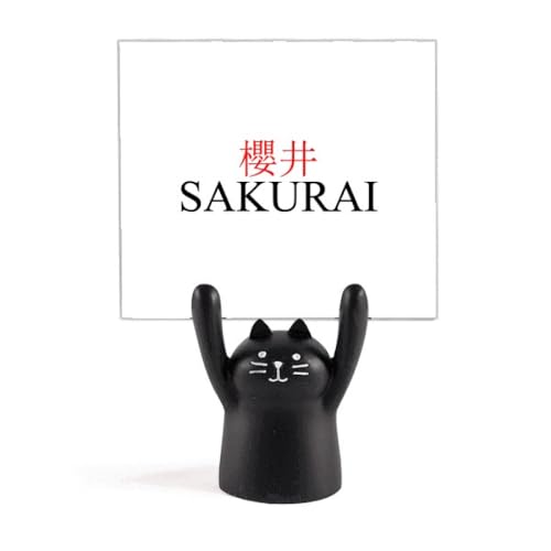 Chat noir porte-photo soleil rouge Japon pince note support mémo bureau