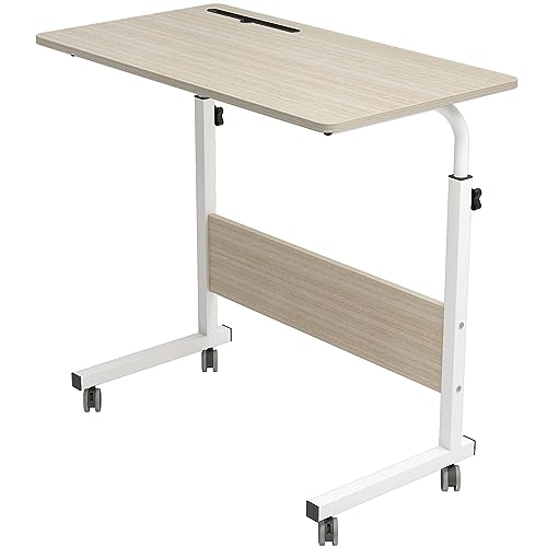 sogesfurniture höhenverstellbar Laptoptisch Computertisch mit Tablet Steckplatz, 80 * 40cm PC Tisch Sofatisch Pflegetisch Beistelltisch mit Rollen, Weiß Ahorn 05#3-80MP-BH