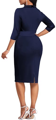 Image of Women's Vintage Pencil Dress Wear to Work | Sexy 3 /4 Sleeve V Neck Mermaid Dress for Women Business Cocktail Party Wedding