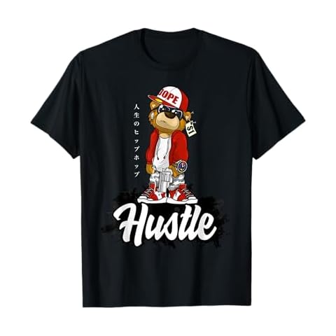 Hustle Hard Hip Hop Teddy Japanese Writing Rap Lover Tee T-Shirt Cover