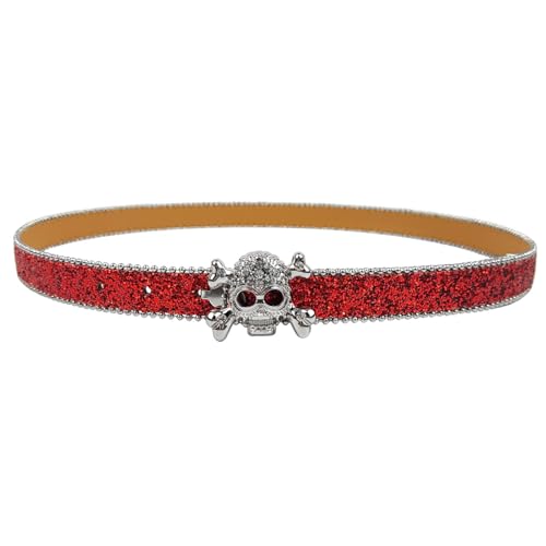 Wynrzyj Punk PU Ceinture pour Jean Heavy Dut Hip Hop Ceinture Bannière Boucle avec strass incrustés Femmes Hommes Robes Boucles, rouge, taille unique