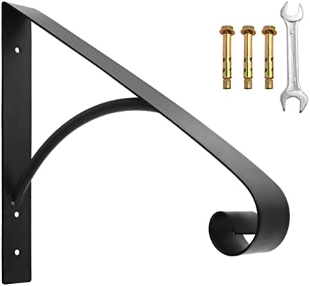 SCIEO Black Single Step Handrails, Wall Mounted Metal Wrought Iron Short Hand Rail Railing, Fits 1 or 2 Steps Stairs Ideal for Garage, Patio or Front Door Porch Steps Application