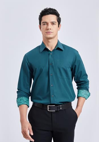 Image of HISDERN Mens Dress Shirts Long Sleeve Button Down Casual Shirts for Men Inner Contrast Formal Business Tuxedo Wedding Shirt