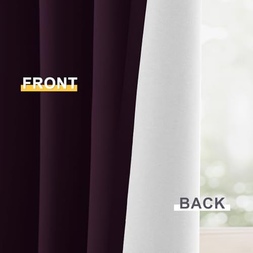 Image of Yakamok Dark Purple 100% Blackout Curtains 84 Inches Long 50 inch Wide 2 Panels | Blackout Curtain Panels for Bedroom, 2 Thick Layers Grommet Top Thermal Insulated Drapes with White Back for Living Room