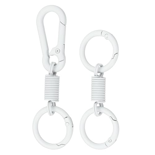 PATIKIL Keychain Clips with O Rings, 2 Pcs Quick Release Key Chain Rings Spring Double Ring Keychain Holder Spring Snap Hook Organizer for Car Keys, Backpack, Women, Man, White