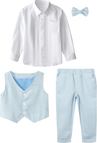 Image of A&J DESIGN 4pcs Baby & Toddler Suit, 12 Months - 5T, Shirt & Pants & Vest & Bow Tie
