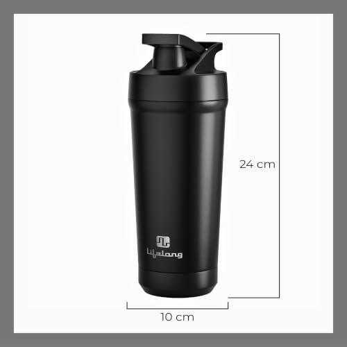 Image of Lifelong Premium Shaker Bottle | Steel Protein Shaker Bottle | Leakproof Shaker for Gym | Sipper Water Bottle for Adults with Detachable Blender | BPA-Free| Measurement Marked | Dishwasher Safe|700ml