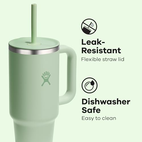 Hydro Flask 40 Oz Travel Tumbler with Handle, Lid and Straw - Insulated Stainless Steel in 40 Oz Aloe Green