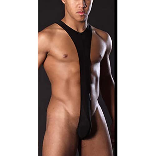 ROSVAJFY Herren Mankini Sexy Unterwäsche Bodysuit String Body Männer Straps Tanga Mann Hosenträger Thong Stretch High Cut Höschen EIN Stück Borat Badeanzug Jumpsuits(Schwarz)