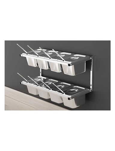 Estante de especias montado en la pared, organizador de condimentos de doble fila de acero inoxidable, 6/8/10 compartimentos para especias, salsas, mermeladas, coberturas de pizza, solución de