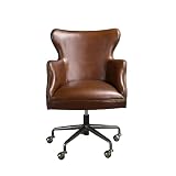 Angel Cerdá – Sedia Ufficio Design Premium Girevole, Rivestita in Pelle Bovina Marrone Scuro | Sedia da Ufficio Ergonomica con Schienale Ampio e Braccioli | Dettagli in Legno Noce | 74 x 76 x 92 cm