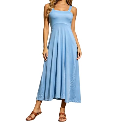 Robe d'été longue sans manches style trapèze de plage élégante et légère unie en coton