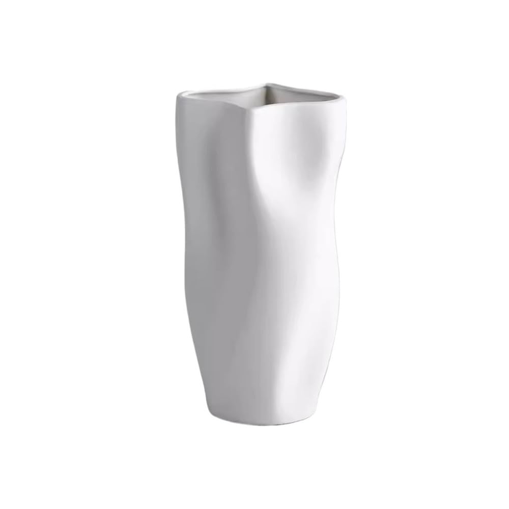 Ruoxiukhbzps White Matte Twisted Ceramic Vase, Irregular Vases For Flowers, Decorative Vases For Home Living Room Centerpieces, For Living Dining Room Kitchen(White)