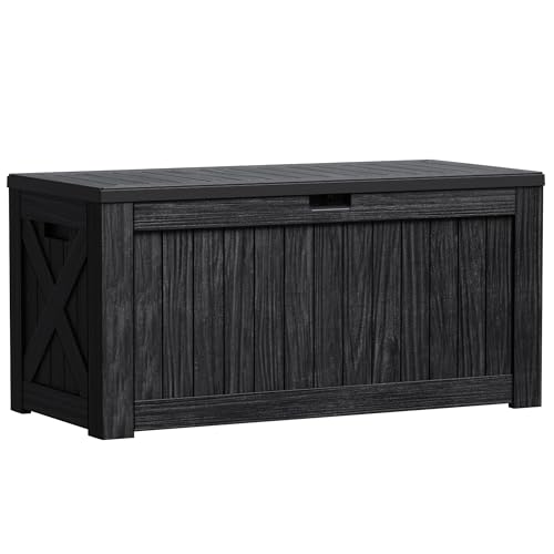 Image of Greesum Outdoor Storage Box 120 Gallon Storage Bin with Lid for Patio Furniture, Garden Tools, Pool Supplies, Lockable, Waterproof and UV Resistant, Black