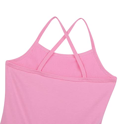 Foto von iEFiEL Mädchen Kleid Ballettkleid Kinder Ballett Trikot Ballettanzug mit Tütü Röckchen Pailletten Kleid in Weiß Rosa Türkis (116-122, Rosa)