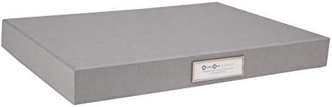 Bigso Sven Fiberboard Classic Hinged Document Box | File Organizer Document Box for Important Paperwork | Document Storage Box with Hinged Lid & Metal Label Window | 1.8″x13.2″x9.3″ | Grey