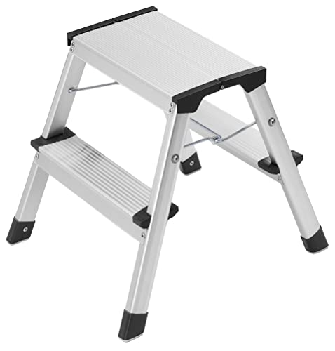 Hailo D60 Standard Line, 4442-701, aluminium trapladder, 2 x 2 treden, klapslot, belastbaar tot 150 kg, zilver