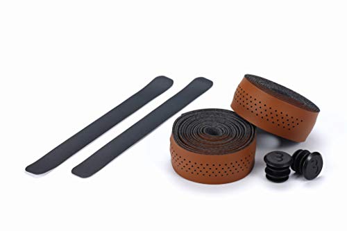 BBB Cycling Fahrrad Lenkerband SpeedRibbon | Wasserfest Rutschfest und Stoßdämpfend mit Lederoptik für Rennrad und Urban Cycling | Inkl. Abklebeband und Lenkerstopfen | Cognac BHT-12, 200 x 3 cm