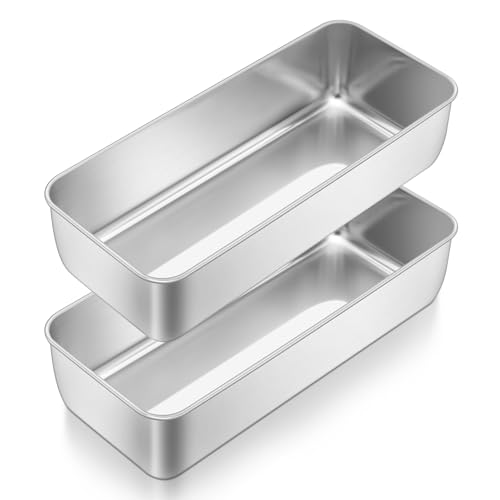 TeamFar Loaf Pan, 12 x 5 Inch Stainless Steel Loaf Pans for Baking Bread, 2 Pack Large Bread Loaf Baking Pan for Homemade Bread, Meatloaf, Cake, Brownies, Non-Toxic, Heavy-duty, Oven & Dishwasher Safe