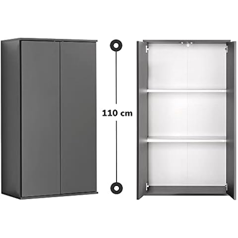 mokebo® Mehrzweckschrank 60 cm Breite mit Einlegeböden 'Der Schlanke', schmaler Schrank o. Schuhschrank in Grau BZW. Schwarz Matt aus Holz Cover