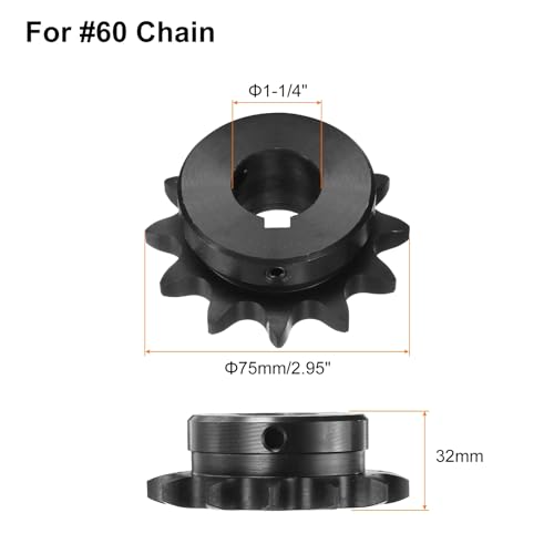Image of uxcell #60 Chain Roller Sprocket B Type, 1-1 /4 inch Bore 11 Tooth Single Strand Chain Sprocket, Carbon Steel, Keyway with Set Screws