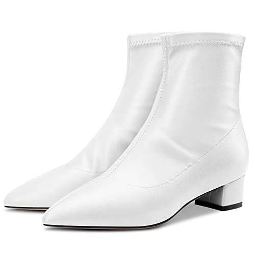 HEUIVZAR Womens Ankle Boots Short Bootie Mid Chunky Block Heel Closed Pointed Toe Matte Classic Shoes Zipper 2 Inch4