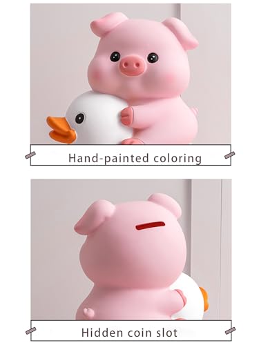 Image of Yellow Duck Coin Money Bank，Cute Pink Pig Money Box，Unbreakable Coin Jar for Kids with Adorable Design (White)