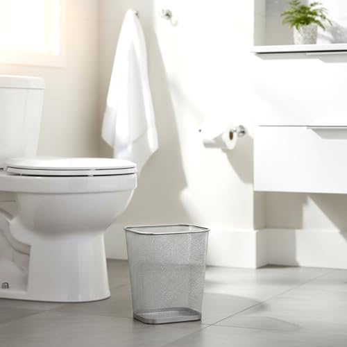 Image of Nuanchu 1 Pcs Mesh Square Trash Cans 4 Gallons Wire Wastebasket for Home Black Metal Office Garbage Cans Rectangular Open Top Trash Bin for Kitchen Bathroom Bedroom, 11.7 x 8.5 x 11.8 Inch (Silver)