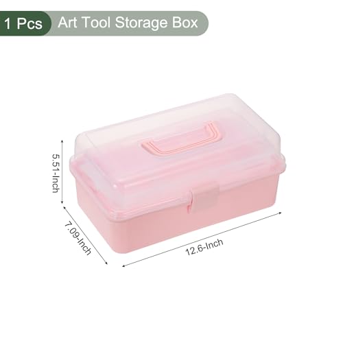 Image of YOKIVE Art Supply Storage Organizer, Art Tool Storage Box 3-Tray Craft Box Art Supplies Organizer with Handle Buckle for Brushes Paints Stamps, Light Pink