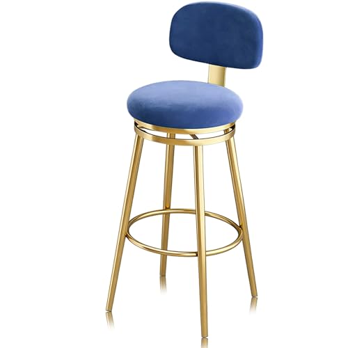 Taburetes de bar con altura de mostrador Juego de 1/2/3/4, taburetes giratorios sin brazos, silla de bar de cocina for mostrador del hogar, isla de comedor, cafetería(Blue 65cm,1 PCS Gold Frame)