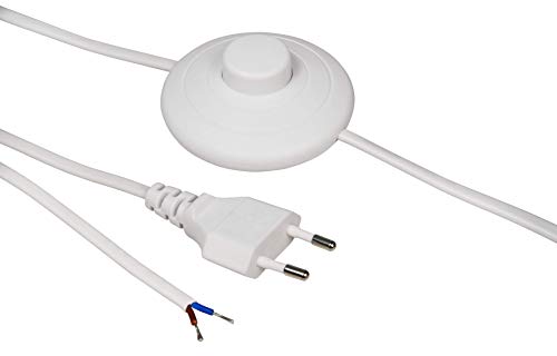 McPower - Cable de alimentación con Interruptor de pie y Extremos en Blanco (2 m)