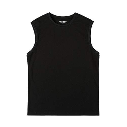 Unacoo Kids Boys 2 Packs Active Tanktops Crewneck Sleeveless Undershirts Athletic Base Layers(Solid Black+Solid Grey, S(5-6T)) #TOP1