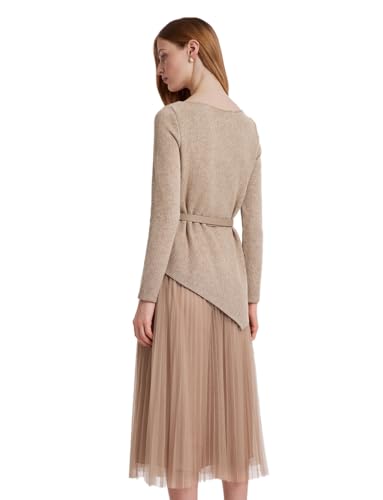 Women's 2 Piece Outfits Long Sleeve Pullover Top & Tulle Skirt Set with Belt Matching Sets for Casual Daily Wear3