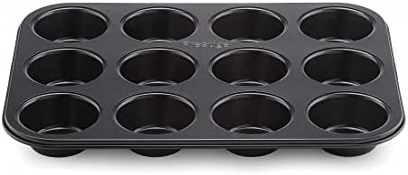Prestige Inspire Deep Muffin Trays For Baking 12 Cup - Non Stick Muffin Tin, Freezer & Dishwasher Safe, Carbon Steel Bakeware, Black, 35.2 x 26.8 x 3cm