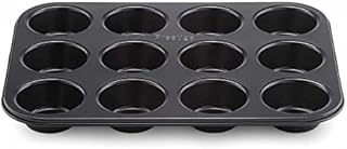 Prestige Inspire Deep Muffin Trays For Baking 12 Cup - Non Stick Muffin Tin, Freezer & Dishwasher Safe, Carbon Steel Bakeware, Black, 35.2 x 26.8 x 3cm