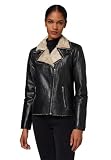RICANO Holly - Damen Lederjacke/Bikerjacke (Slim Fit) - echtes (Premium) Lamm Leder mit Kunstfellfütterung (L, Schwarz)