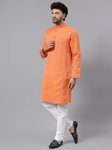 Image of LATEST CHIKAN Men's Checkered Cotton Blend Straight Kurta