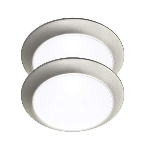 Lit-Path Led Flush Mount Ceiling Lighting Fixture, 9 Inch Dimmable 15.5W, 1050 Lumen, Aluminum Housing Plus Pc Cover, Etl And Damp Location Rated, 2-Pack, Nickel Finish-5000K #TOP5