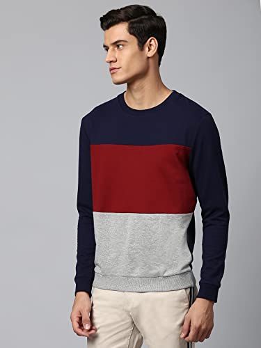 Image of Dennis Lingo Men's Cotton Blend Full Sleeves Color Block Sweatshirt - Regular-Fit, Crew Neck, and Lightweight, Casual Winterwear for Men