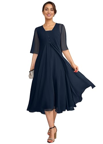 IIF 2 Pieces Mother of The Bride Dresses for Wedding Short Sleeve Chiffon A-Line Party Dress with Jacket IIF161