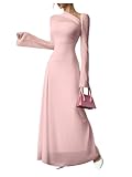 GORGLITTER Women's Mesh Sheer Bell Long Sleeve Maxi Dress Prom Wedding Guest Dress Slip Party Cocktail Slimming Dresses Pink X-Small